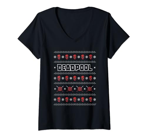 Deadpool Christmas Faces V-Neck T-Shirt