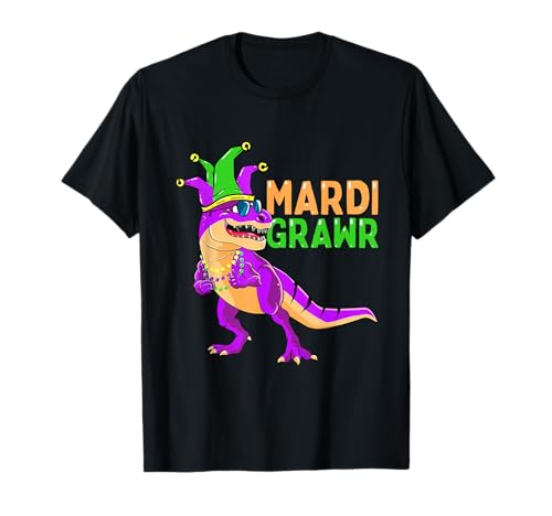 Mardi Grawr T-Rex Dino Toddler Kids Mardi Gras Boys T-Shirt