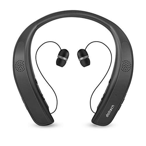 ネックバンドスピーカー ワイヤレス Bluetoothイヤホン2 in 1 ウェアラブル/10時間連続使用/Bluetooth4.1搭載/伸縮式ケーブル 音楽/通話/テレビなど適用 HI-FI 3Dステレオ マイク内蔵 首かけスピーカー (チタンブラック)