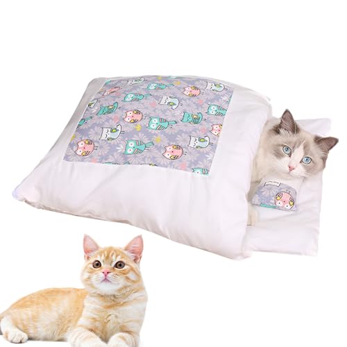 猫の寄り添う袋、ペットの寝袋ベッド - 枕付き猫バッグ | 厚く暖かい洗濯機で洗える滑り止め快適な猫の巣穴ベッド屋内猫子犬用