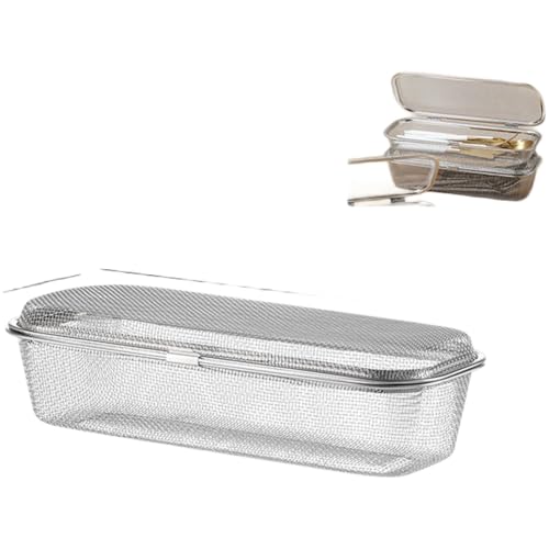 MoSundi Soporte para palillos de acero inoxidable 304 con tapa, apto para lavavajillas, escurridor de utensilios con drenaje de malla fina, bloqueo seguro para almacenamiento de cubiertos de cocina B