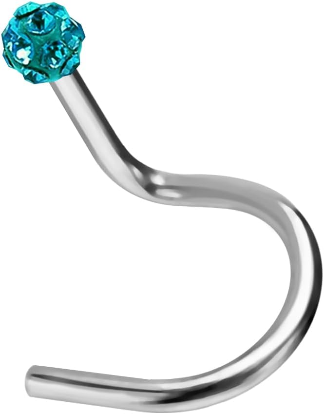 2.5mm Multi Crystal Stones Ball Top 20 Gauge 316L Surgical Steel Corkscrew Twist Nose Screw - Tiny Nose Stud - Nose Piercing Body Jewelry