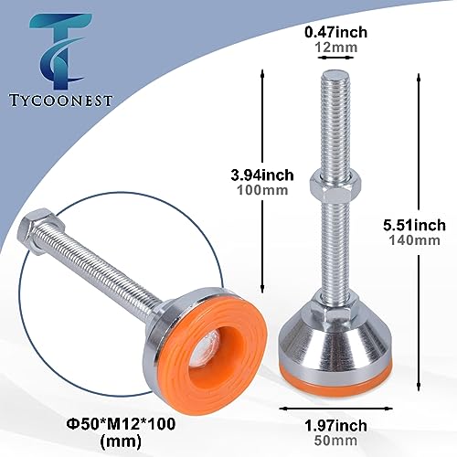 Tycoonest 4 PCS M12xThread 100xBase 50 Leveling Feet Adjustable Carbon Steel Machine Feet Heavy Duty Furniture Leveler for Furniture,Table - Image 2