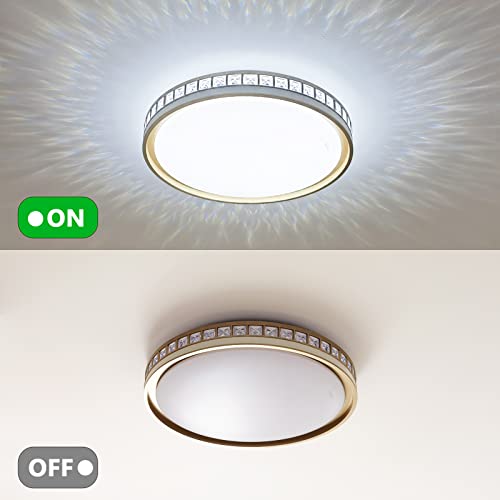 16 Inch Ceiling Light Fixture Flush Mount Gold Modern Crystal Lamp, 24W 3 Color Temperatures 3000K/4000K/5000K Adjustable,Holen Led Lights For Bedroom Living Room Kitchen Bathroom Hallway Decor #TOP1