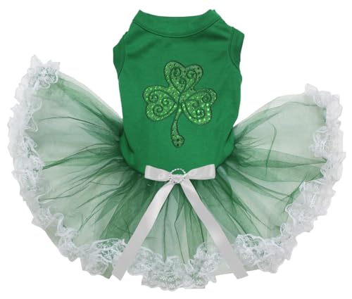 Robe trèfle pour chien vert et dentelle blanche taille S - 2
