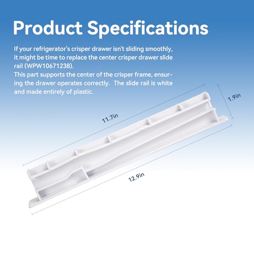 Image of Upgrade W10671238 WPW10671238 Fridge Crisper Drawer Center Rail Replace 12530701 12530701N 67001057 Compatible with Whirlpool, Kenmore, Maytag, and Amana Refrigerator Drawer Slide Rail Replacement