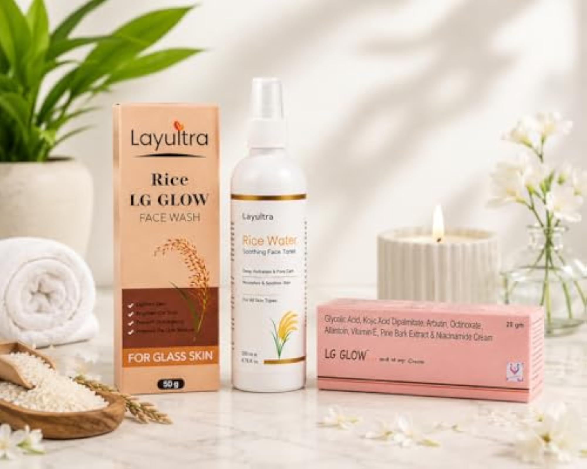 Rice LG Glow Face Wash, Toner & Glow Cream Combo