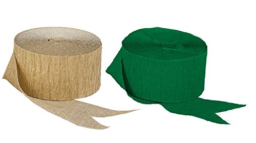 Serpentinas de papel crepe dourado metalico verde e escuro (2 rolos de cada cor) FEITO NOS EUA