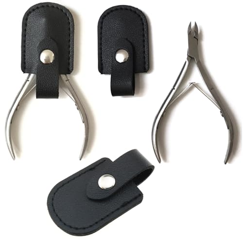 LUORNG 4 peças 50 x 38 mm tesouras de cutícula protetor de couro preto para modelar sobrancelhas, fe
