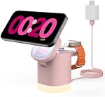 JoyGeek 3-in-1 Support de chargeur pour magnétique : borne de recharge sans fil pliable lumières de nuit-chargeur magnétique dock iPhone 15/14/13/12Pro/Max/Plus (Rose)