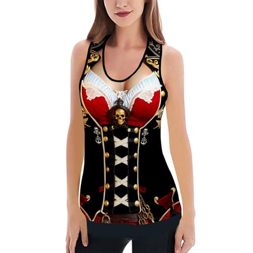 THE PIRATE KING Women's Summer Tank Tops Pirate Knight Skull Sexy and Funny Print Slim Crewneck Sleeveless Top Vest2