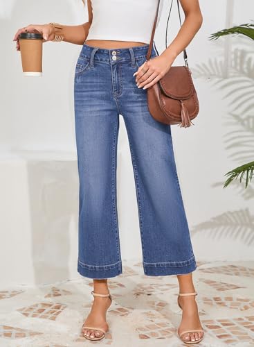 Dokotoo Womens Summer Jeans High Waisted Wide Leg Baggy Jeans for Women Stretch Denim Pants3