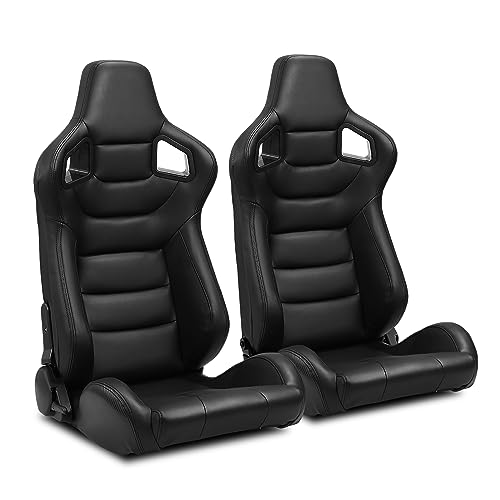 ModifyStreet 1 Pair Universal Main Black +Side/Back Carbon Fiber Mixed PVC Leather Reclinable Racing Seats