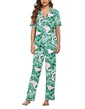 Avidlove Women Pajamas Set Notch Collar Soft Sleepwear Pjs Short Sleeve Button Down Nightwear with L