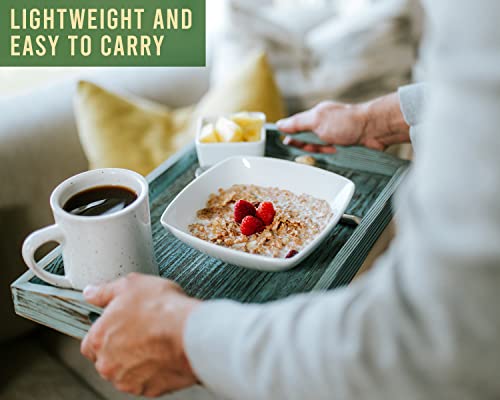 Serving Trays Set Of 3 - Ottoman Wood Trays For Entertainment, Food And Décor - Rustic Farmhouse Distressed Wood Finish - Rustic Blue #TOP4