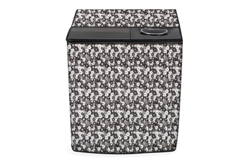 Image of Stylista Washing Machine Cover Compatible for Godrej 9 KG Semi-Automatic Top Loading WSEDGEPRO900ESLISP, Floral Pattern Grey White