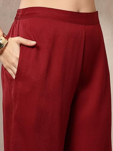 Image of Stylum Women's Solid Crepe A-Line Kurta Pant Set