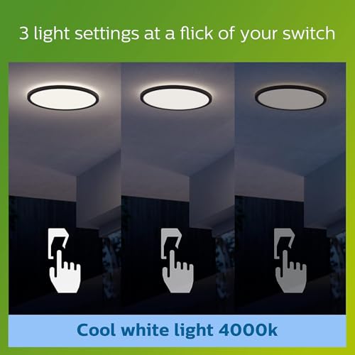 Philips LED SuperSlim Outdoor Ceiling Light 15W [Cool White - Black] Water Resistant IP54, For Garden, Patio and Terrace Lighting.