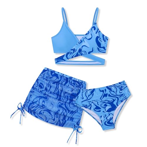 Image of Girls Swimsuit Double Strap High Waist Sporty Bikini Swimsuits Summer Beach 2 Piece Bikini Sets Size 11-15 Years