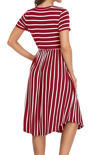 Image of Simier Fariry Womens Summer Modest Work Casual Midi Knee Dress Pocket Short Sleeve Teacher Outfits Spring Travel Clothes