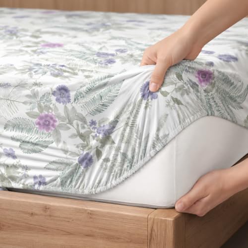 Image of la'amour 100% Cotton Elastic Fitted Bedsheets with 2 King Size Pillow Covers Double Bed with All Around Elastic Supersoft Size - 72 King Sizex78+10 inches Light Lavender 200 tc - 220 tc