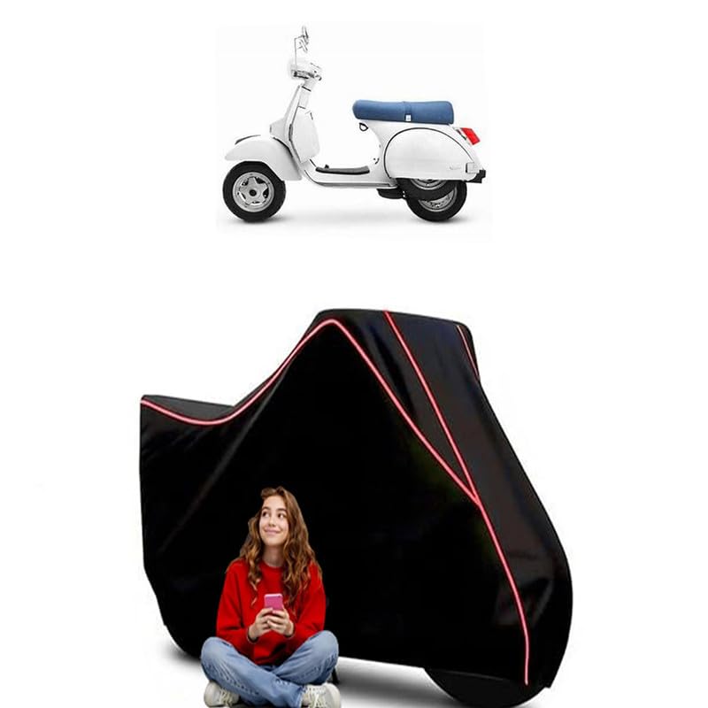 Image of LML Star 125 4 Scooty Bike Cover Water Resistant Outdoor Use Universal Fit Scooters Motorcycles Heavy Duty UV Protection Dust Rain Scratch Resistant Elastic Bottom Black Blue Piping