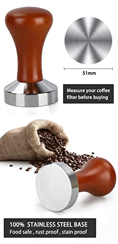 51Mm Espresso Tamper-Premium Barista Coffee Tamper Coffee Tamper Classic Series Stainless Steel Espresso Tamper Coffee Press Tool Tamper Espresso Handle, 90X51Mm, Solid Wood, Stainless Steel #TOP2
