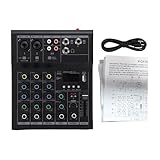 Dilwe Mini Table de Mixage Audio en Métal à 4 Canaux avec Alimentation Fantôme 48 V, Ampli de Guitare intégré pour DJ, Microphones, Claviers, karaoké (BLACK)