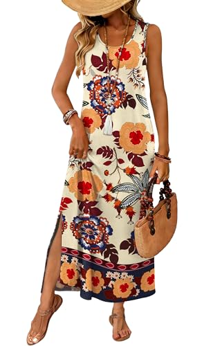 Image of WIHOLL Maxi Dress Summer Dresses 2026 Beach Vacation Clothes Sleeveless Sundresses with Pockets Boho S-3XL