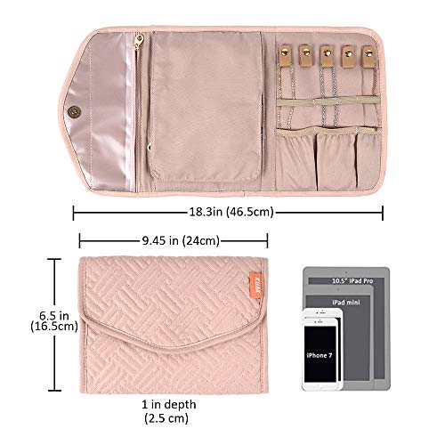 KUAK Travel Jewelry Organizer Roll Foldable Jewelry Roll Bag Small Jewelry Storage Bag for Journey-Rings, Necklaces, Bracelets, Earrings, Soft Pink - Image 4
