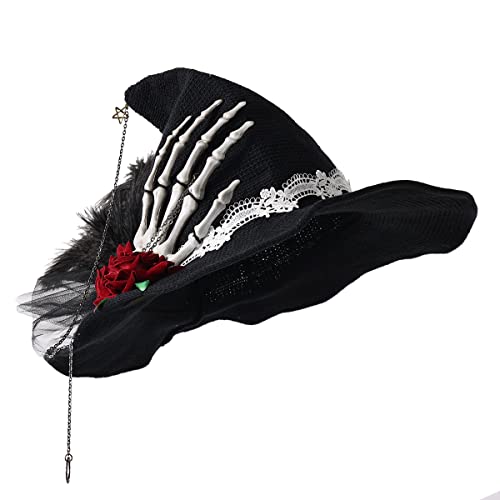 COSDREAMER Women Witch Hat Red Bows Wool Knit Cap for Halloween Christmas Party black, Black Red
