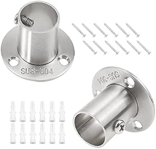 CYUaoao 4Pcs Wardrobe Rail Rod SUS 304 Stainless steel Closet Pole Socket Strong Round Shaped Rod End Support 3 Hole Dia Wardrobe Pole Bracket Wall Mount Hanging Rail Holders 20mm