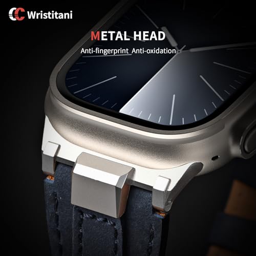 Image of Wristitani Leather Bands Compatible with Apple Watch Band 49mm 46mm 45mm 44mm for Men, Metal Connector & Genuine Leather Straps for iWatch Ultra3 /2 /1 SE3 /2 /1 Series 11 10 9 8 7 6 5 4 [NO Watch and Case]