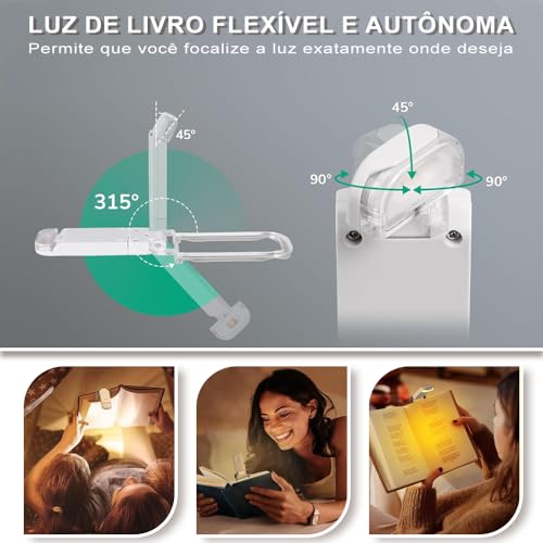 Luz de Leitura para Livro, Lanterna para Leitura de Livros, Adjustável Luminária Livro, Clipe Lumina