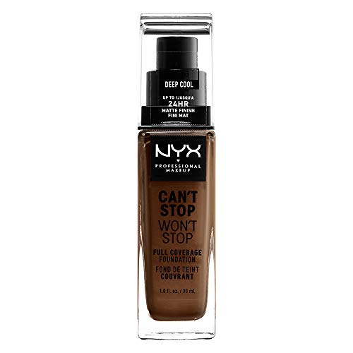 NYX Professional Makeup Base de maquillaje Can't Stop Won't Stop Full Coverage Foundation, Larga duración, Waterproof, Fórmula vegana, Acabado mate, Tono: Deep Cool