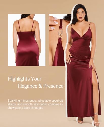Popilush Women's Sexy Maxi Dress Deep V Neck Ruched Shapewear Dresses Side Slit Formal Cocktail Party Dress3