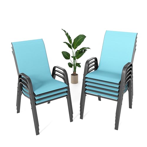 Image of Outdoor Patio Chairs Set of 8 Stackable Dining Chairs All-Weather Textilene Furniture Set for Pool Deck, Backyard, Garden