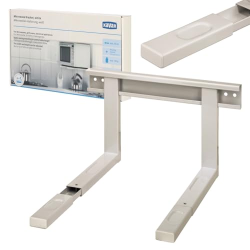 Xavax Mikrowellenhalterung ausziehbar (Mikrowellen-Halter für die Wand-Befestigung, Microwellen Wandhalter zum aufhängen) weiß