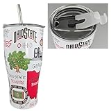 Ohio State University - Taza de viaje de acero inoxidable de 30 onzas, termo de doble pared de alto rendimiento con tapa convertible y popote, vaso decorativo aislado para bebidas frías o calientes
