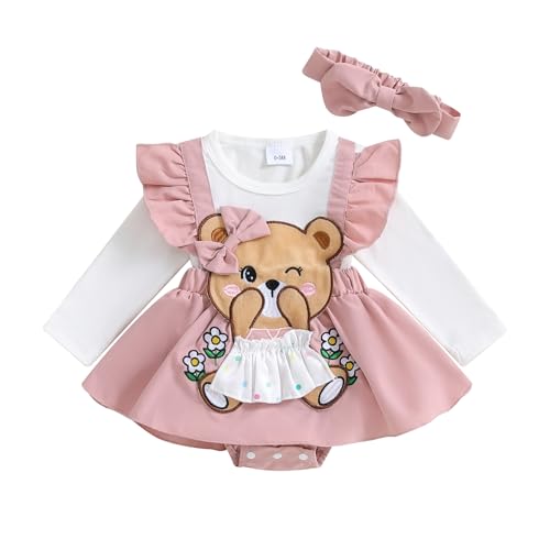 Newborn Baby Girl Clothes Cute Little Bee Romper Dress Ruffle Sleeve Stripe Bodysuit + Headband Fall Winter Outfit