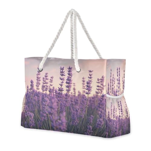 A Group Of Lavender (2) Beach Bag & Travel Tote Bag Large Sandproof with Zipper Closure, Wet Pouch for Swim Gym Travel, Lightweight Foldable Outdoor Bag