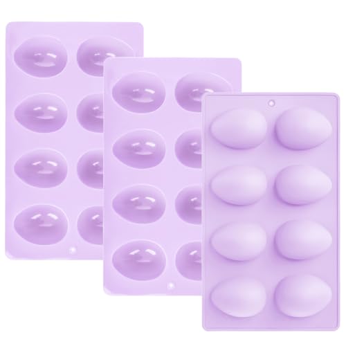 3Pcs 8-Cavity Easter Silicone Egg Molds, Egg Shaped Cake Pop Mold, Baking Supplies for Making Chocolate Jello Candy Dessert Muffin Mousse Pastry (Purple)