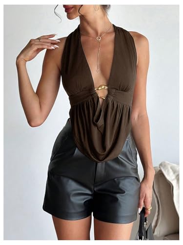 Image of SOLY HUX Women's Sexy Open Back Halter Going Out Top