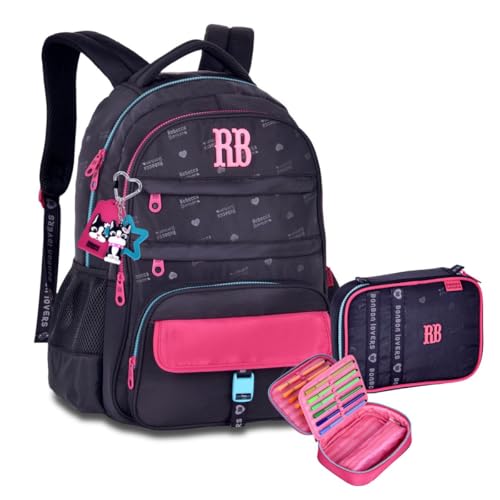 Kit Mochila de Costas e Estojo Box Rebec Bonbon Urban Mix RB Escolar Trabalho Faculdade Preto