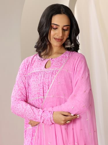 Image of Libas Printed Cotton A-Line Kurta With Churidar and Dupatta