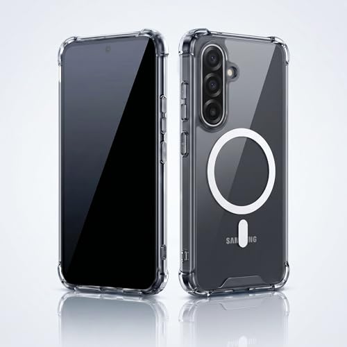 Image of amazon basics Crystal Clear Magnetic Case for Samsung Galaxy A17 5G | Compatible with MagSafe Accessories | Air-Guard Corners | Shockproof TPU + Hard PC Back (Clear)