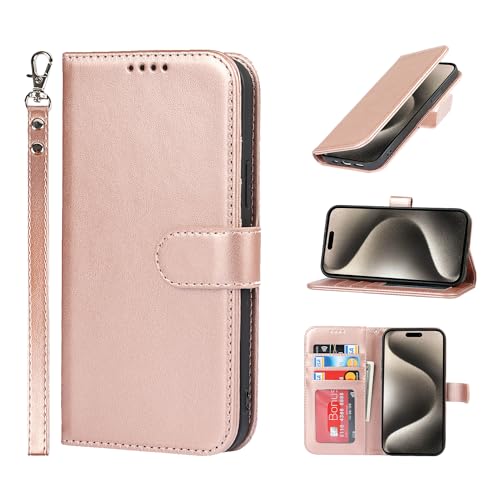 Housse iPhone 15 Pro Max rabat portefeuille similicuir et support béquille femme