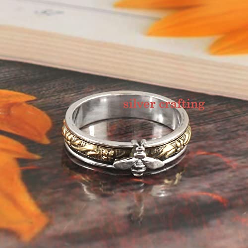 Fly bee Spinner ring Honey Bee Ring Yellow Spinning Band Fidget Spin Ring 925 Sterling Silver Ring Jewelry Bee Spinner2