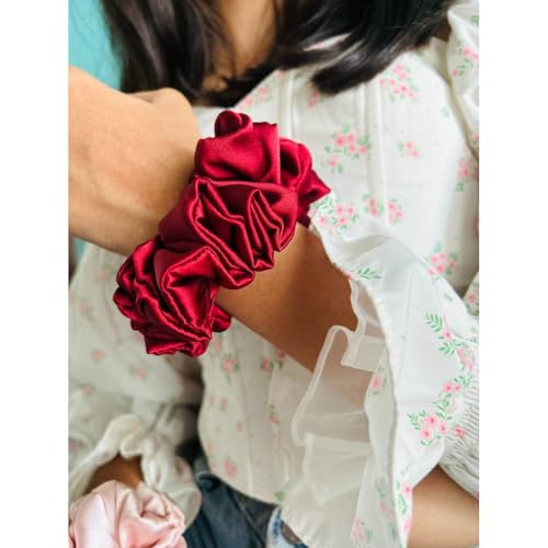 Image of Atrube Satin Scrunchies for Women /Girls| Hair Ties, Best Gift for Sister, Friend, Mom Set of 4 | Classic Shades, ponytail holder