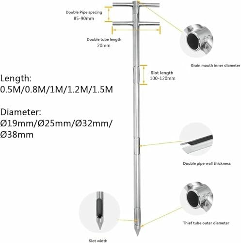 Échantillonneur acier inoxydable résistant à la flexion pour prélèvements difficiles